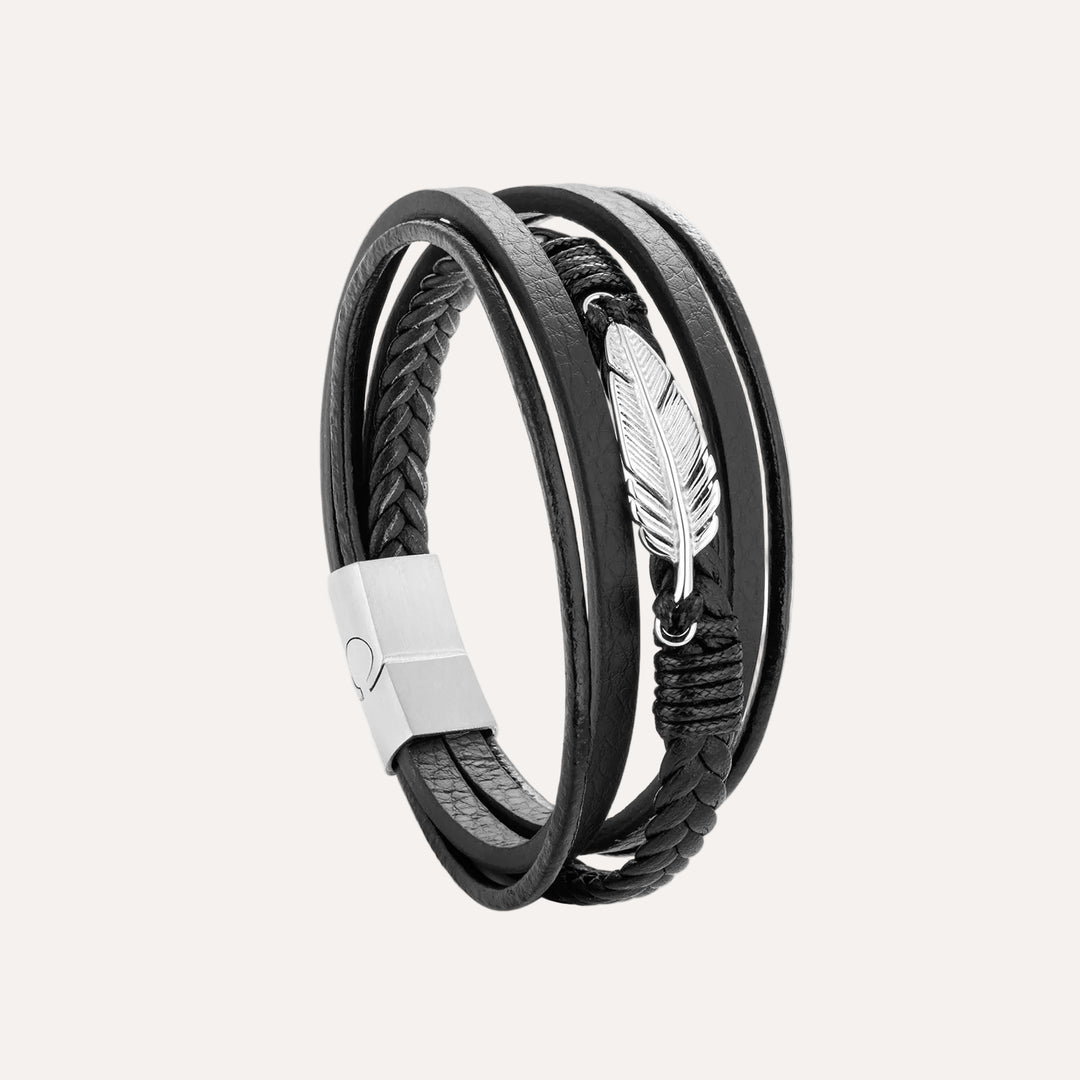 Leather Bracelet for Men | Vintage Multilayer Feather Design | Soria Jewelry