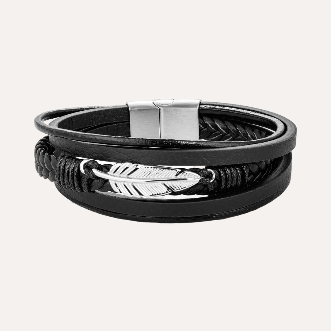 Leather Bracelet for Men | Vintage Multilayer Feather Design | Soria Jewelry