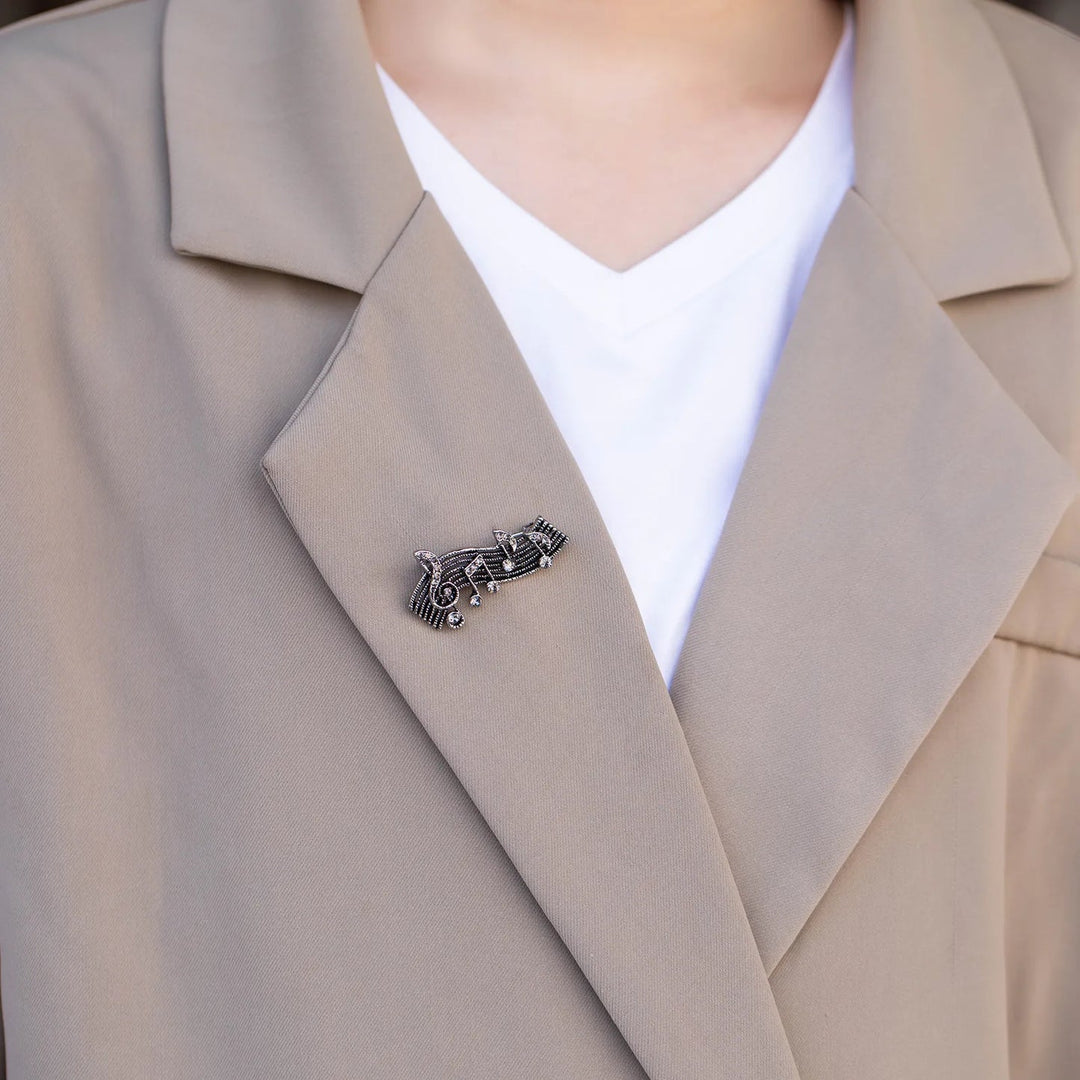 Music Note Brooch for Women | Vintage Sheet Music Lapel Pin | Soria Jewelry
