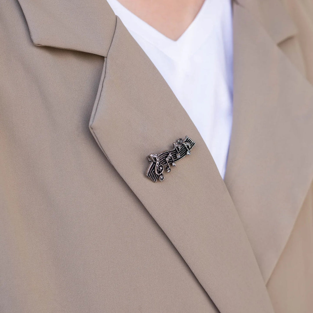Music Note Brooch for Women | Vintage Sheet Music Lapel Pin | Soria Jewelry