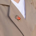 Load image into Gallery viewer, Owl Brooch for Women | Vintage Red Crystal Animal Pin | Soria Jewelry
